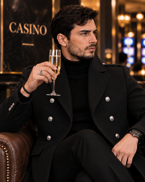Alaska Black Double Breasted Over Coat by ITALIAN VEGA® (Winter Special)