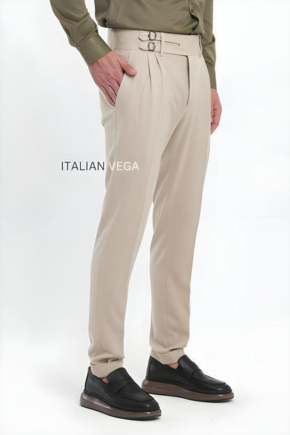Beige Double Buckle Formal Gurkha Pants by ITALIAN VEGA®