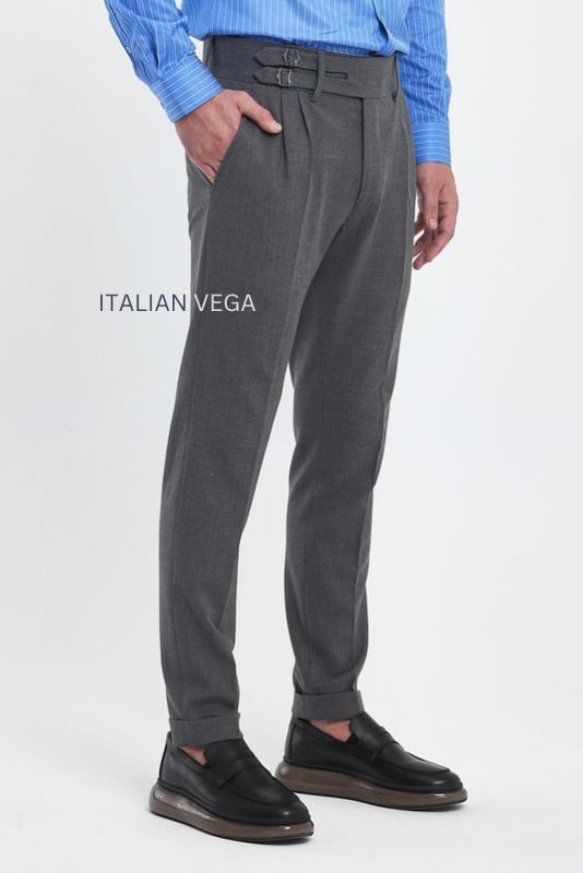 Stone Grey Double Buckle Formal Gurkha Pants by ITALIAN VEGA®