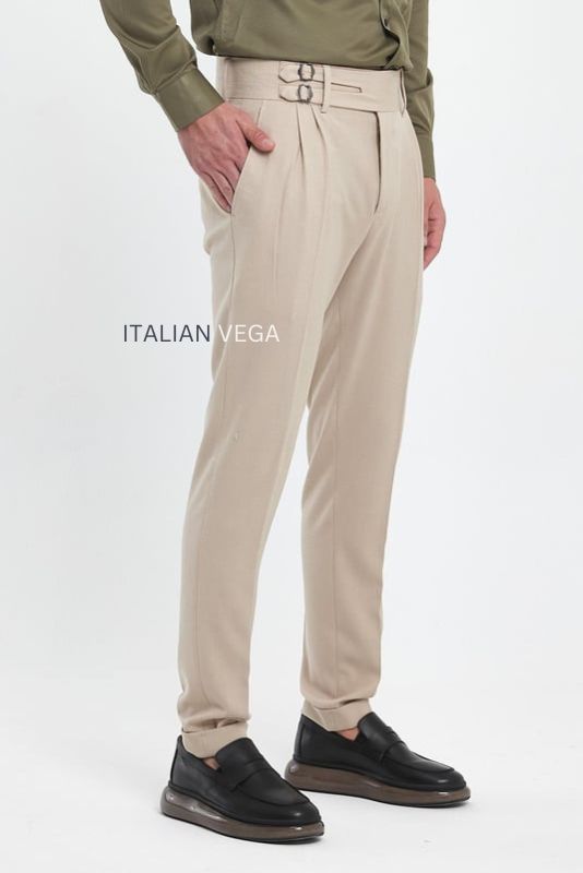 Beige Double Buckle Formal Gurkha Pants by ITALIAN VEGA®