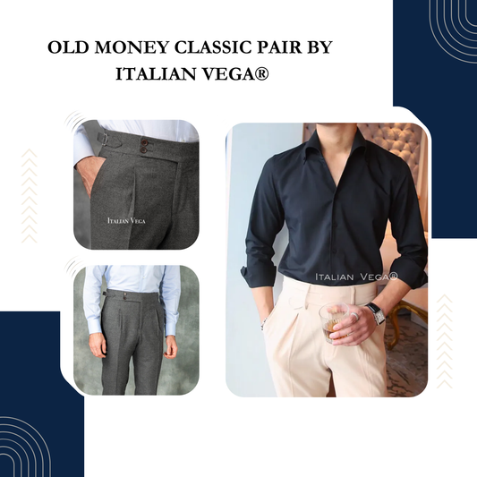 Old Money Black Shirt with Anthracite Flannel Signature Buttoned Gurkha Pant by ITALIAN VEGA®