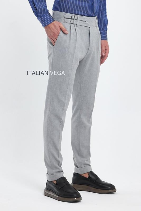 Ash Grey Double Buckle Formal Gurkha Pants by ITALIAN VEGA®