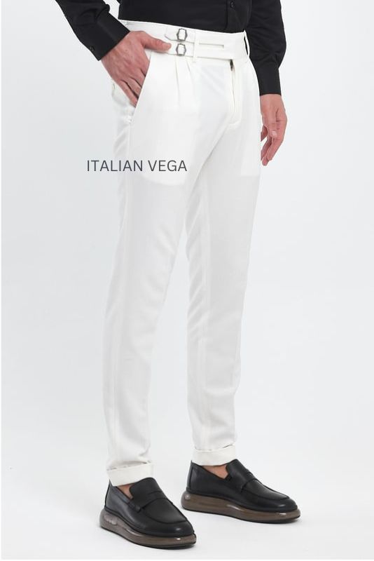 White Double Buckle Formal Gurkha Pants by ITALIAN VEGA®