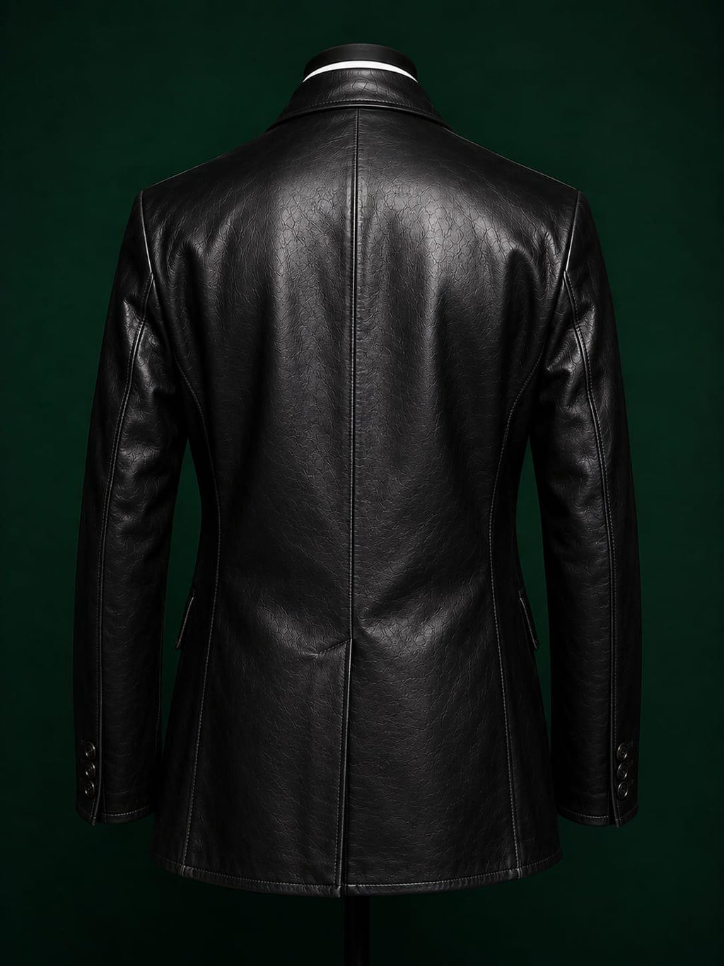 Men's Black Vegan Leather  Double Breasted Blazer Coat | Midnight Onyx by Italian Vega®