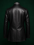 Men's Black Vegan Leather  Double Breasted Blazer Coat | Midnight Onyx by Italian Vega®