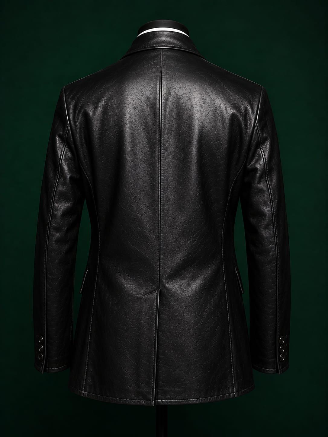 Men's Black Vegan Leather  Double Breasted Blazer Coat | Midnight Onyx by Italian Vega®