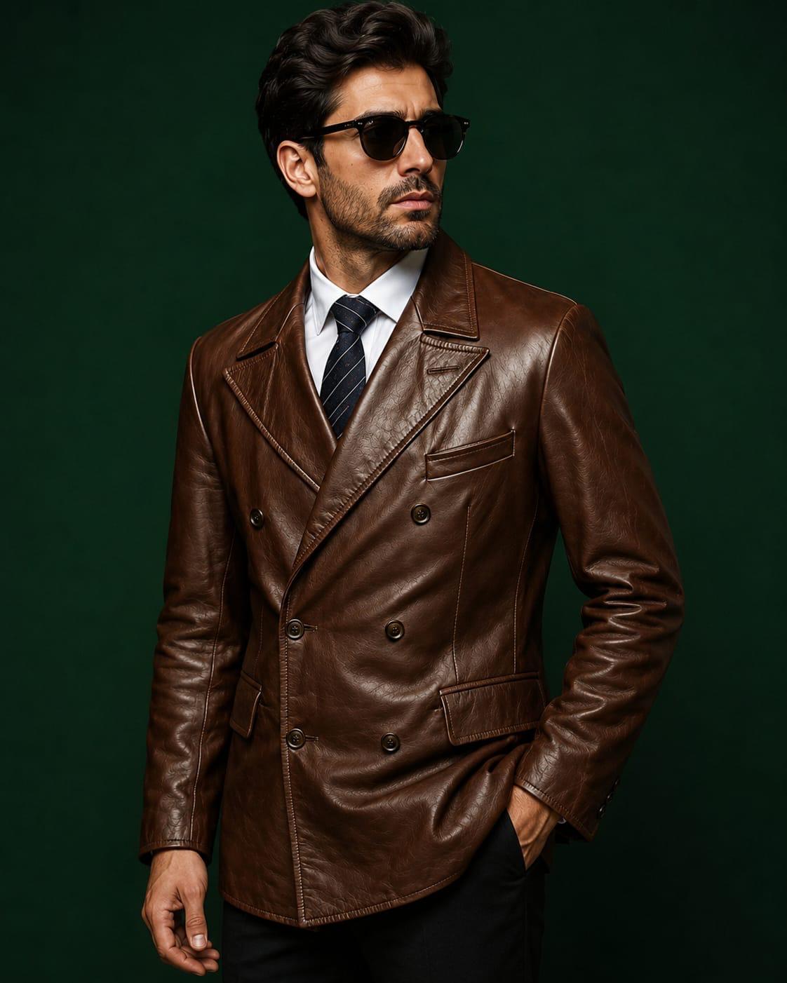 Men's Dark Brown Vegan Leather Double Breasted Blazer | Espresso Noir by Italian Vega®