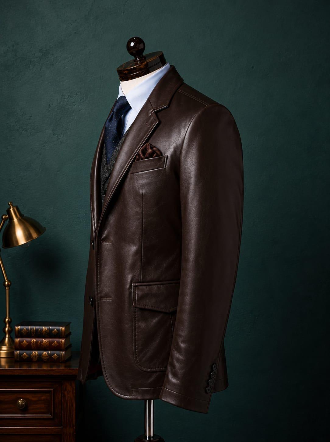 Men's Brown Vegan Leather Single Breasted Blazer Jacket | Espresso Luxe by Italian Vega®