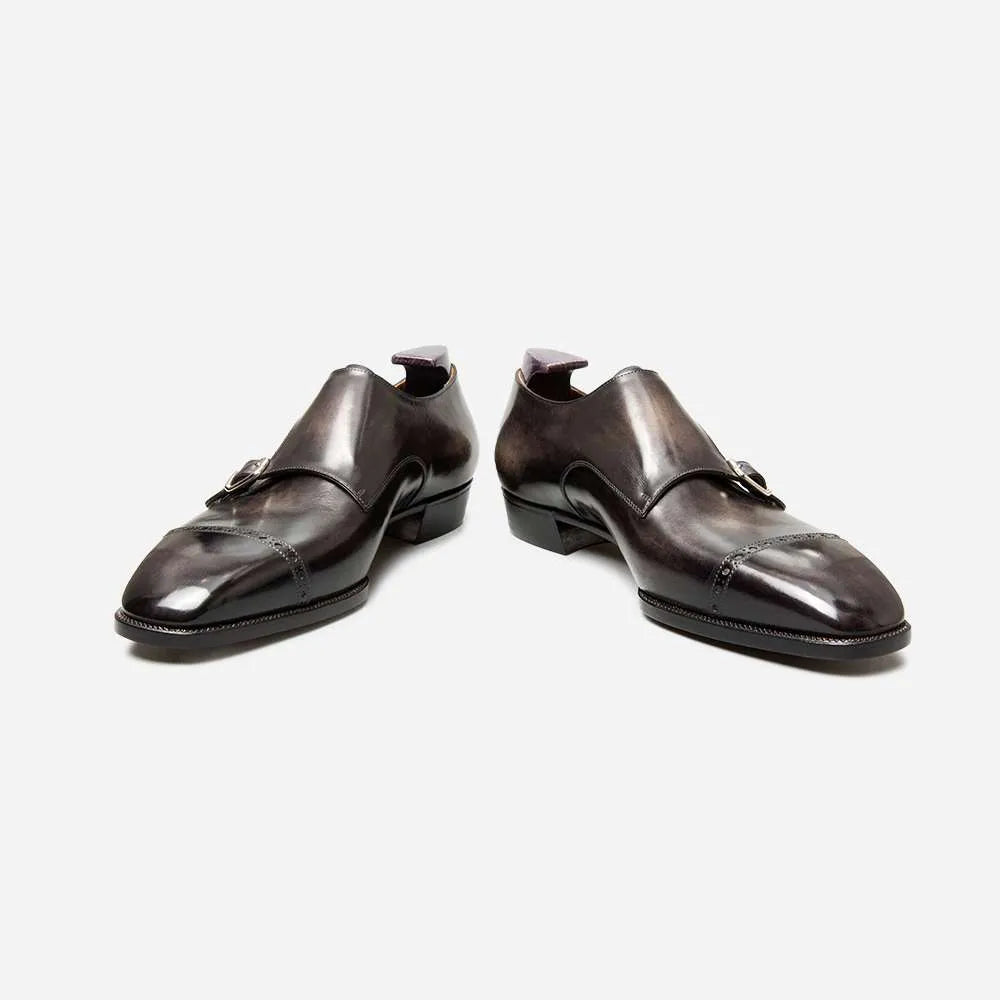 Punched Monk Strap Dark Leather Shoes by Italian Vega®