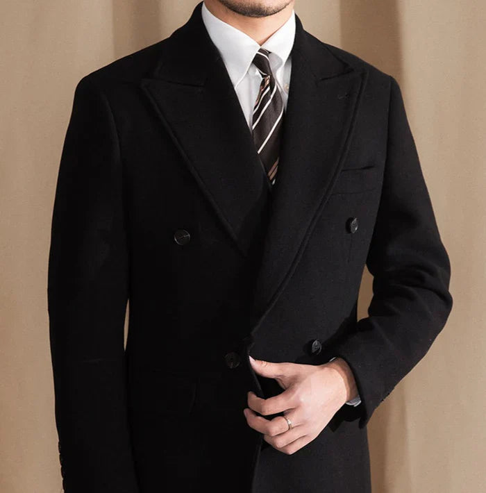 Kingsman Black Double Breasted Over Coat by Italian Vega® (Winter Special)