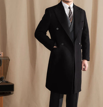 Kingsman Black Double Breasted Over Coat by Italian Vega® (Winter Special)
