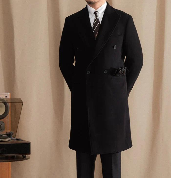 Kingsman Black Double Breasted Over Coat by Italian Vega® (Winter Special)