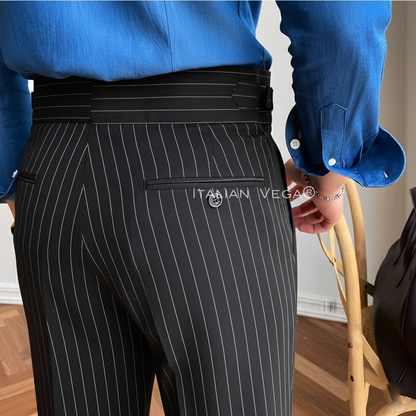 Deep Black Striped Signature Buttoned Gurkha Pants by Italian Vega® (Special Edition)