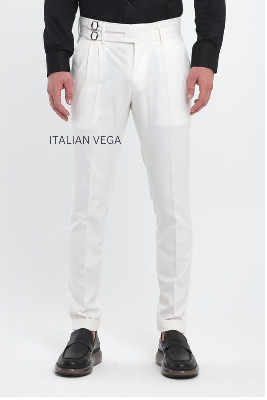 White Double Buckle Formal Gurkha Pants by ITALIAN VEGA®