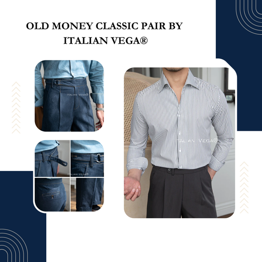 Old Money Grey Stripe Shirt with Blue Veteran Denim Gurkha Pant by ITALIAN VEGA®