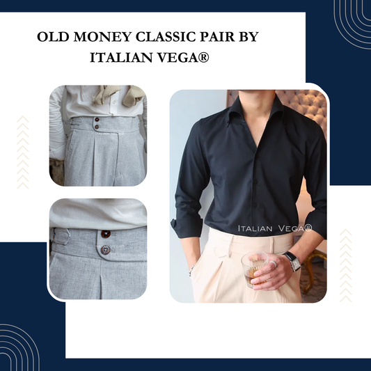 Old Money Black Shirt with Ash Grey Signature Buttoned Gurkha Pant by ITALIAN VEGA®