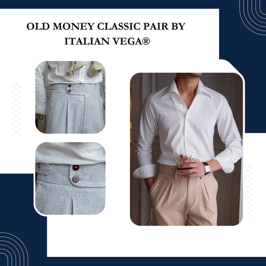 Old Money White Shirt with Ash Grey Signature Buttoned Gurkha Pant by ITALIAN VEGA®