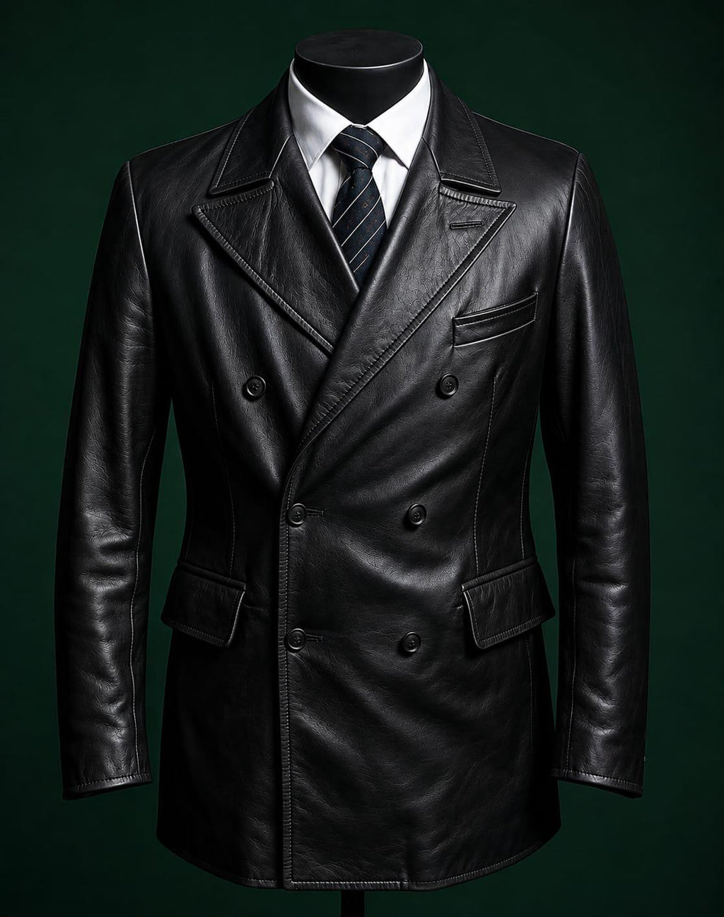 Men's Black Vegan Leather  Double Breasted Blazer Coat | Midnight Onyx by Italian Vega®