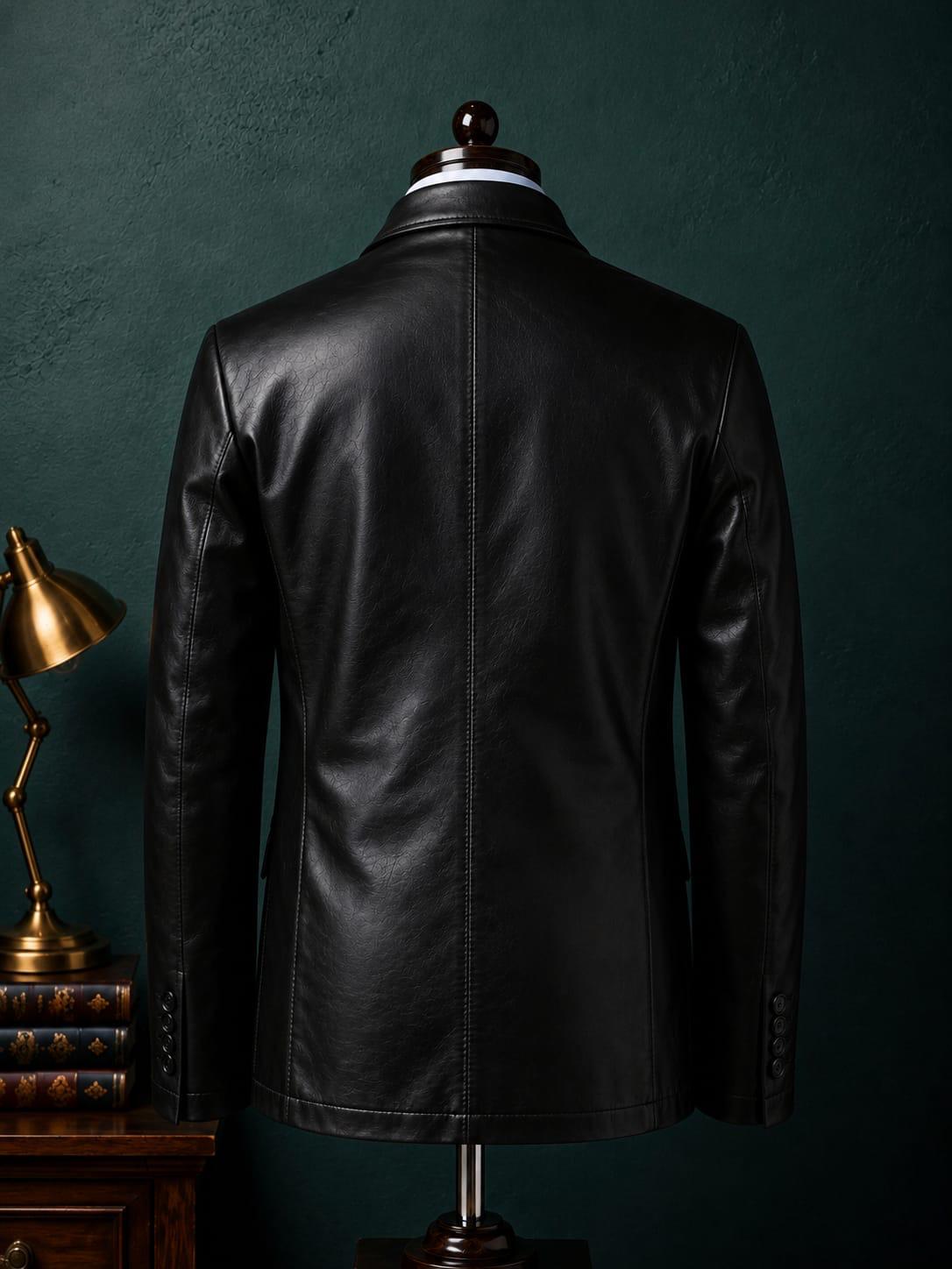 Men's Black Vegan Leather Single Breasted Blazer Jacket | Obsidian Noir by Italian Vega®