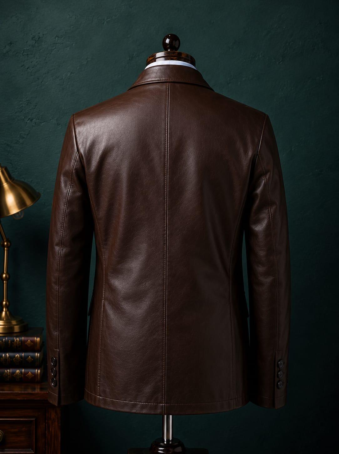 Men's Brown Vegan Leather Single Breasted Blazer Jacket | Espresso Luxe by Italian Vega®