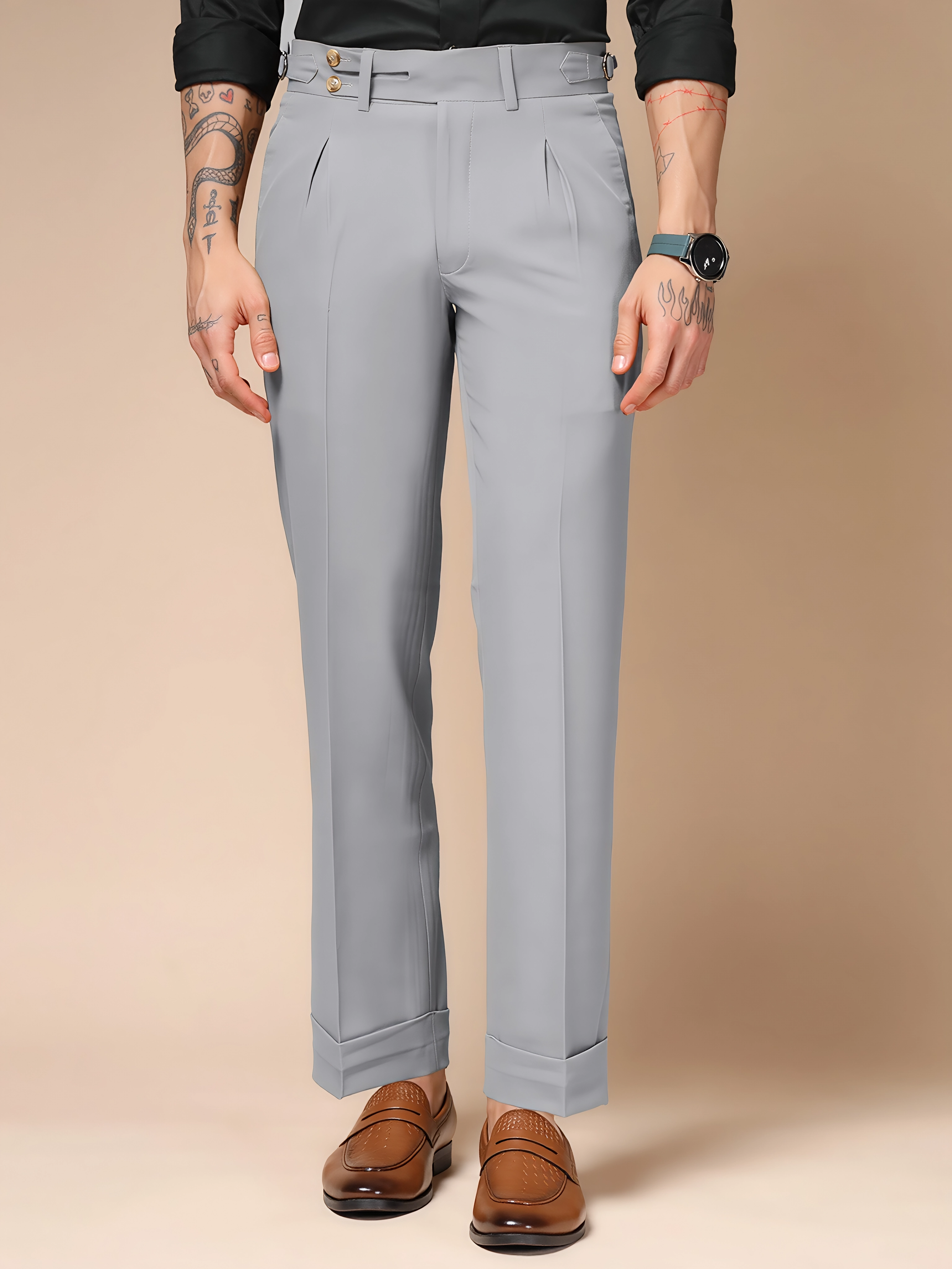Ash Grey Double Buttoned GURKHA PANTS by ITALIANVEGA®