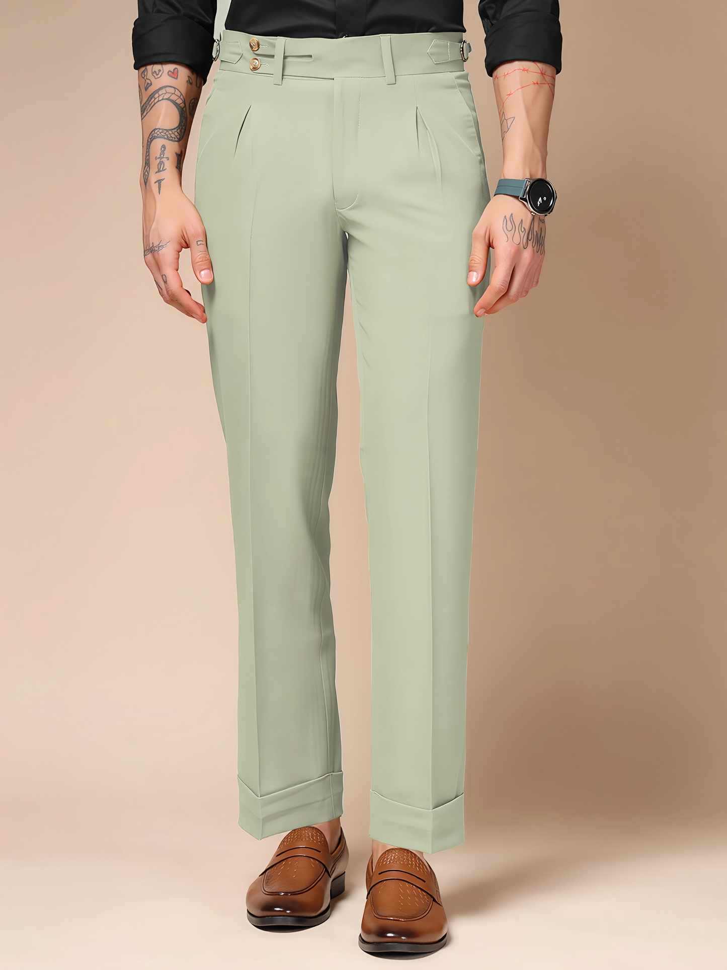Lime Double Buttoned GURKHA PANTS by ITALIANVEGA®