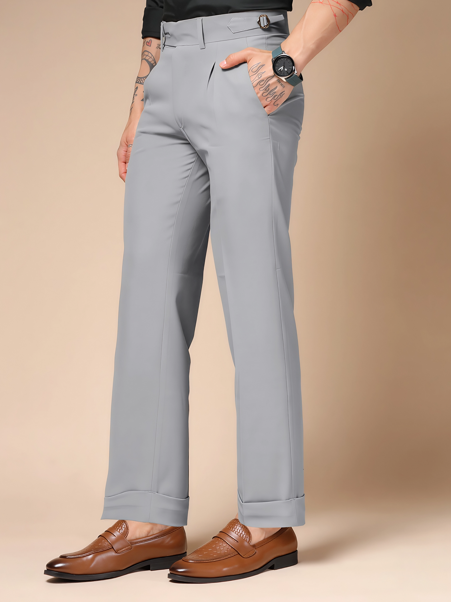 Ash Grey Double Buttoned GURKHA PANTS by ITALIANVEGA®