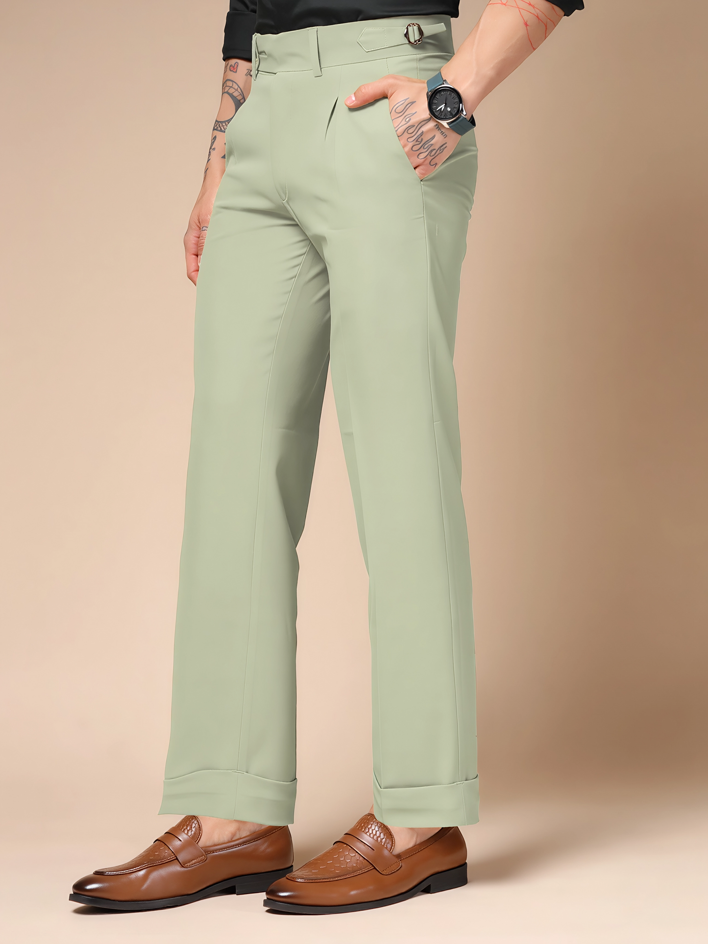 Lime Double Buttoned GURKHA PANTS by ITALIANVEGA®