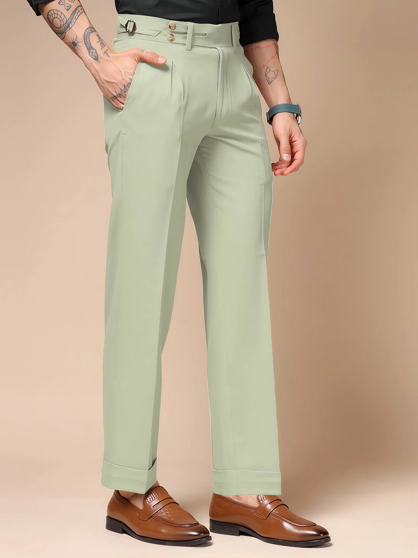 Lime Double Buttoned GURKHA PANTS by ITALIANVEGA®