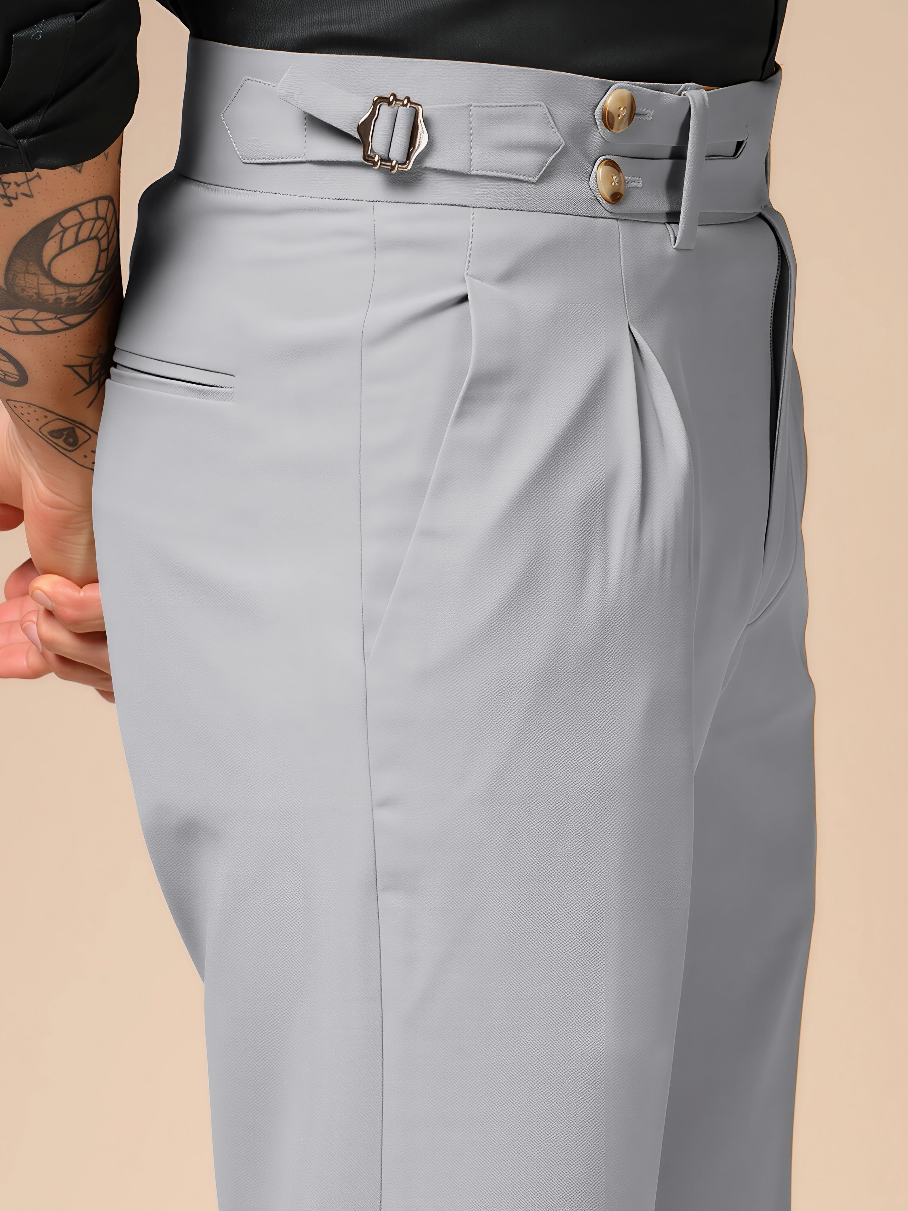 Ash Grey Double Buttoned GURKHA PANTS by ITALIANVEGA®
