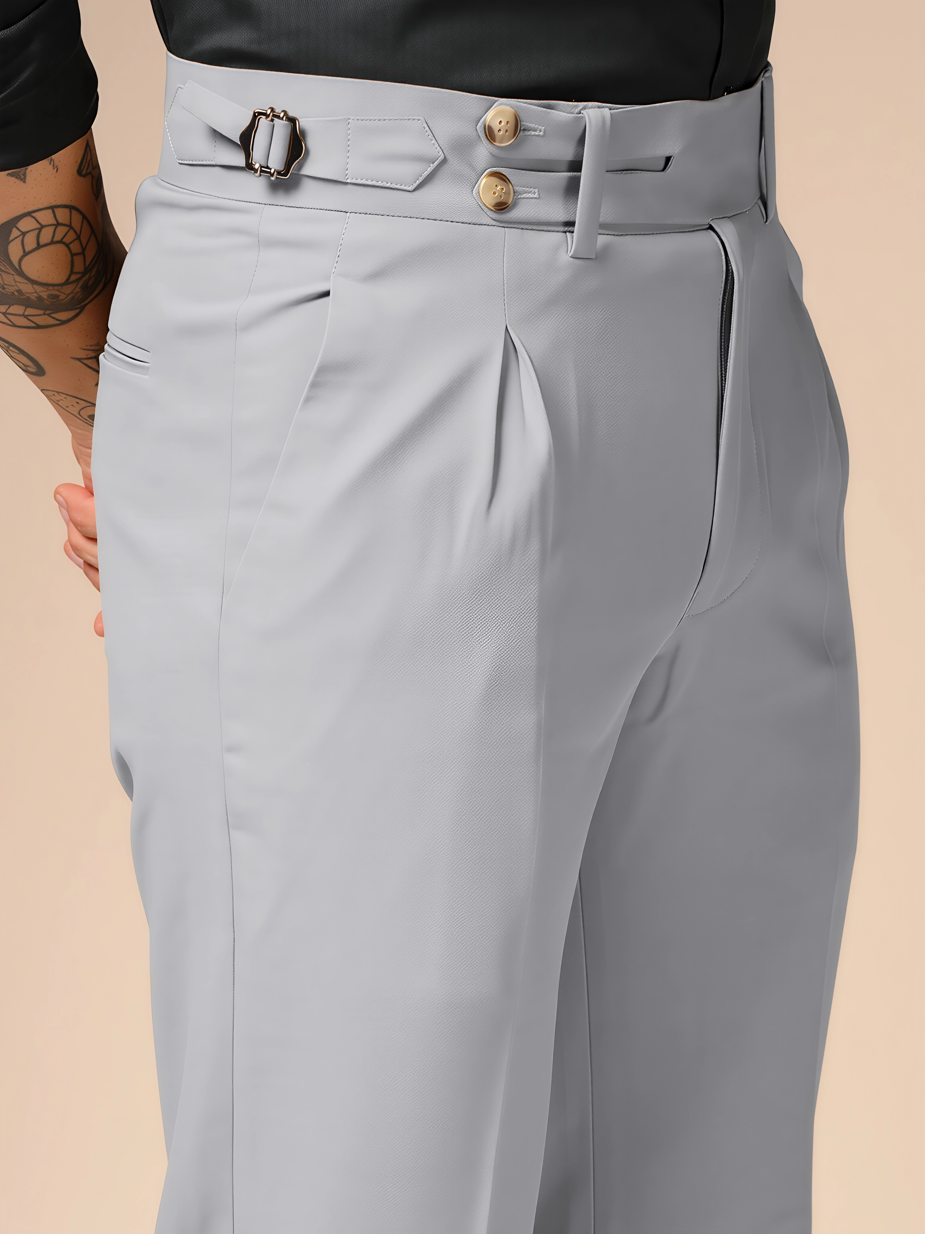 Ash Grey Double Buttoned GURKHA PANTS by ITALIANVEGA®