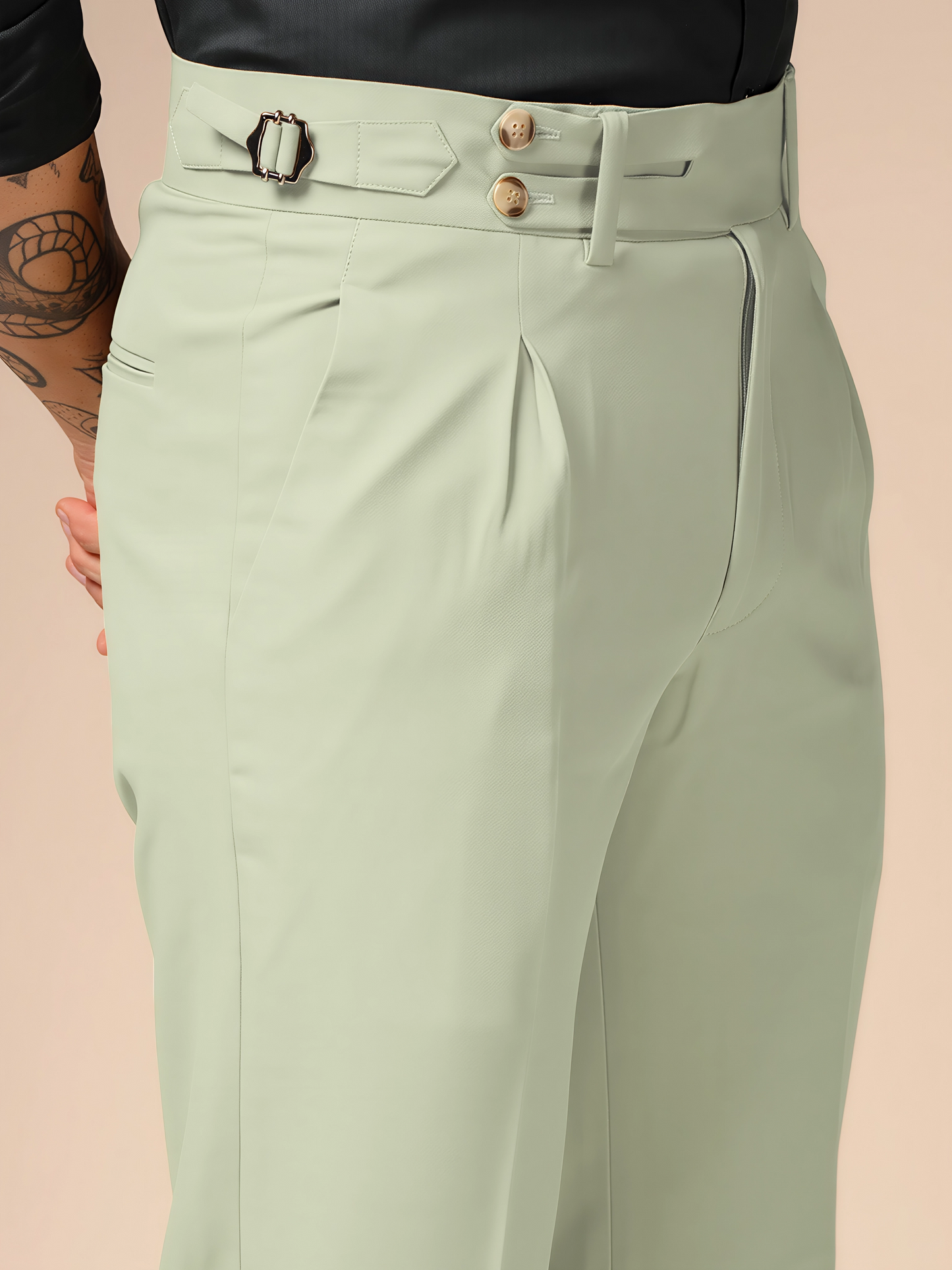 Lime Double Buttoned GURKHA PANTS by ITALIANVEGA®