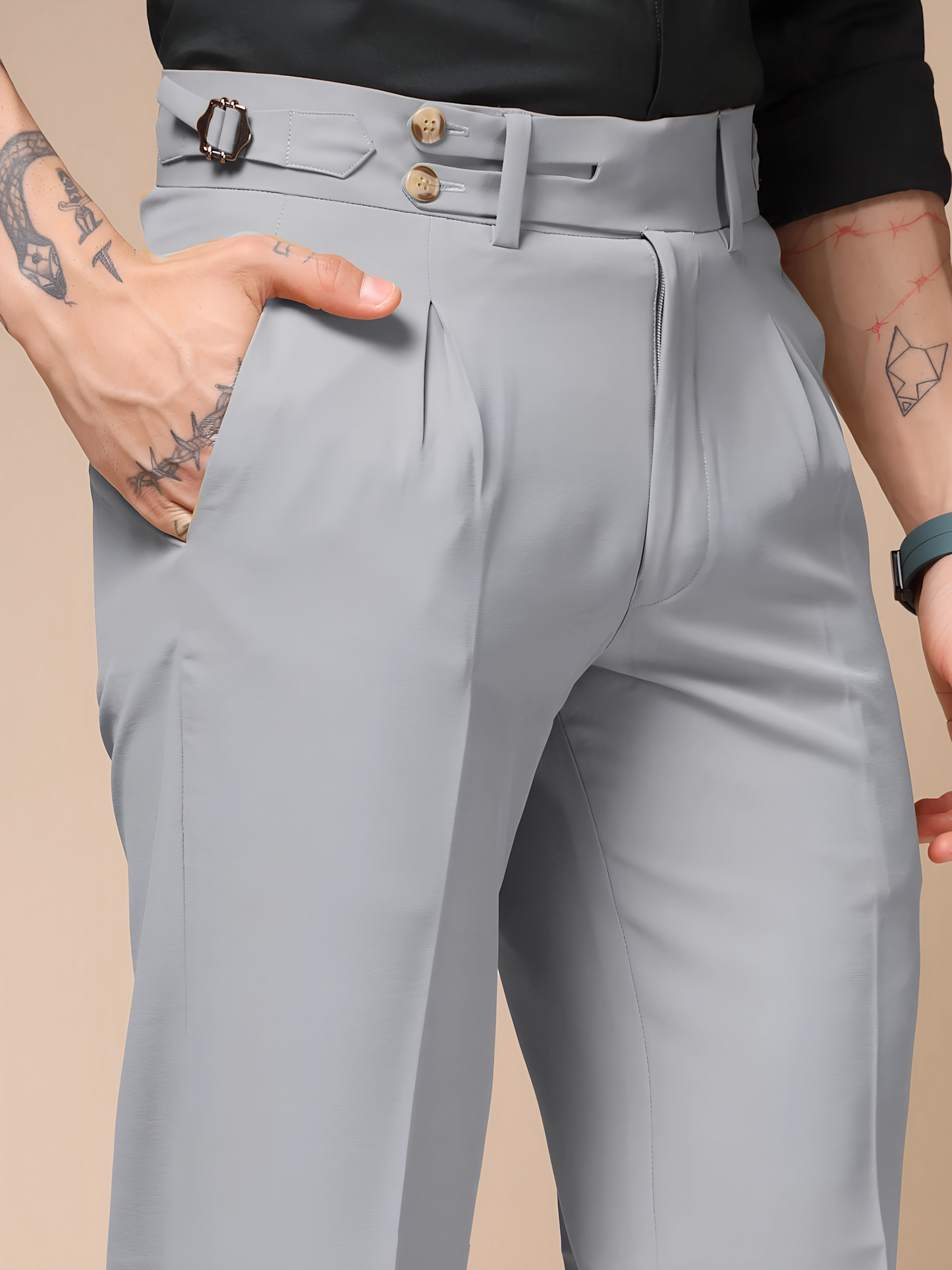 Ash Grey Double Buttoned GURKHA PANTS by ITALIANVEGA®