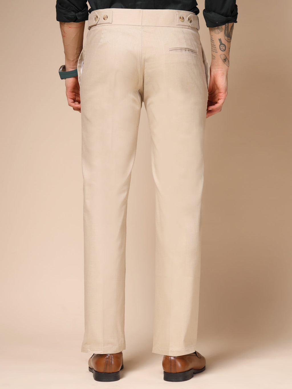 Beige Linen Oxford Gurkha Pants | Boot Cut Fit by Italian Vega®