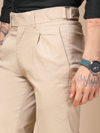 Beige Oxford Linen Gurkha Pants | Boot Cut Fit by Italian Vega®