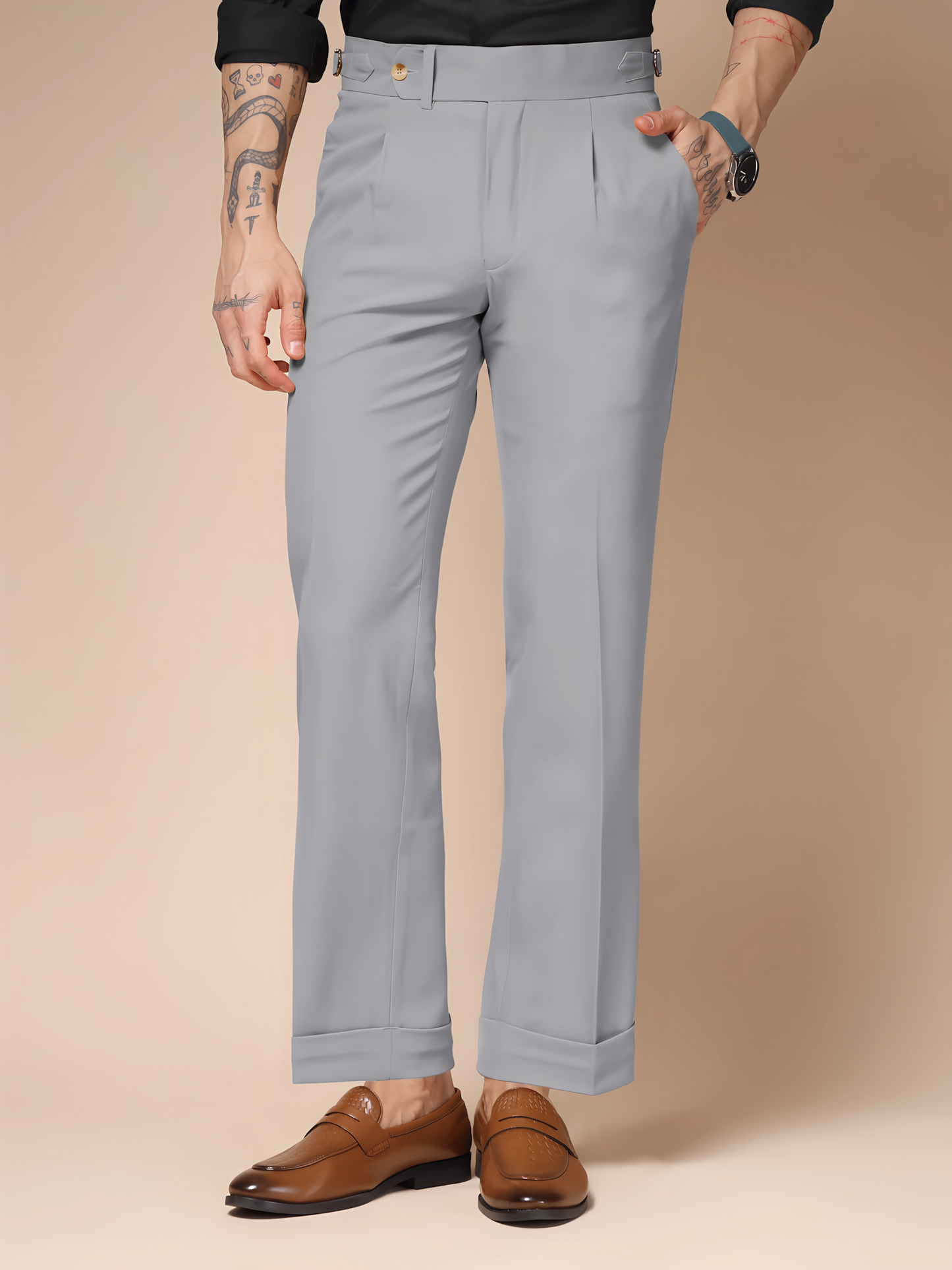 Ash Grey Italian Elegant Formal Gurkha Pants by ITALIAN VEGA®