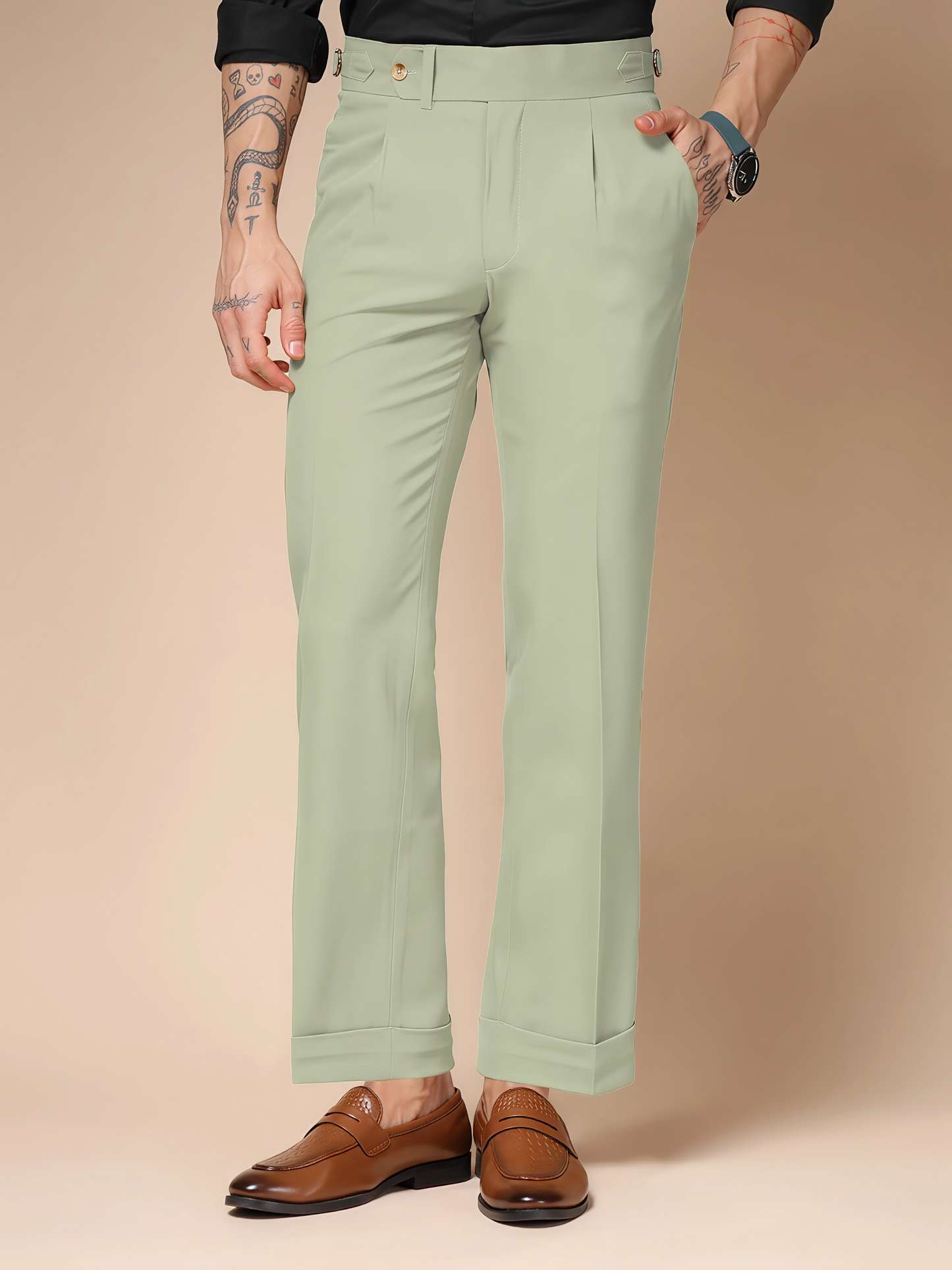 Lime Italian Elegant Gurkha Trousers by ITALIAN VEGA®
