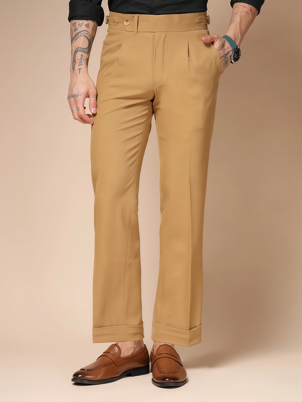 Camel Italian Elegant Gurkha Trousers by ITALIAN VEGA®