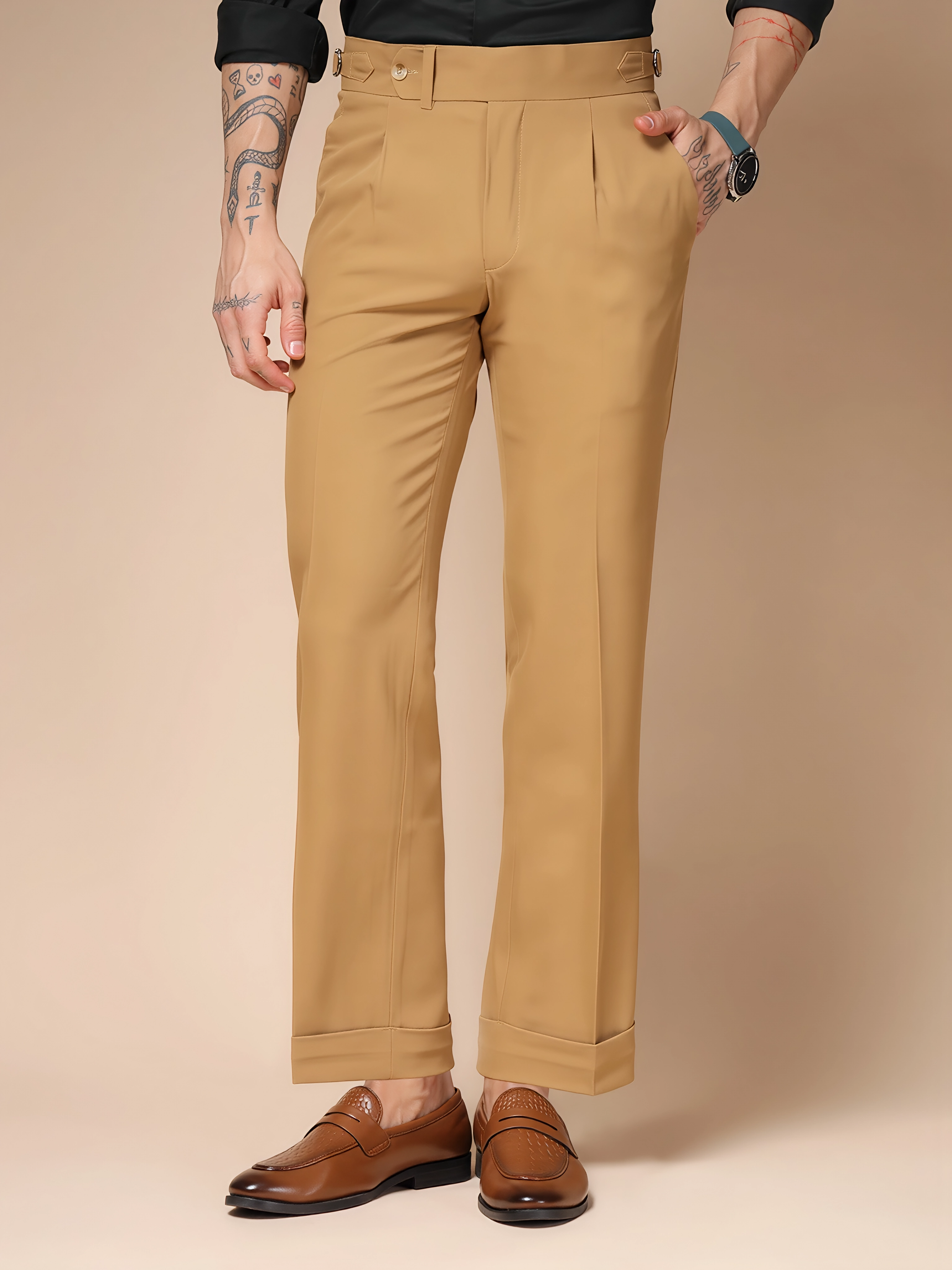 Camel Italian Elegant Gurkha Trousers by ITALIAN VEGA®