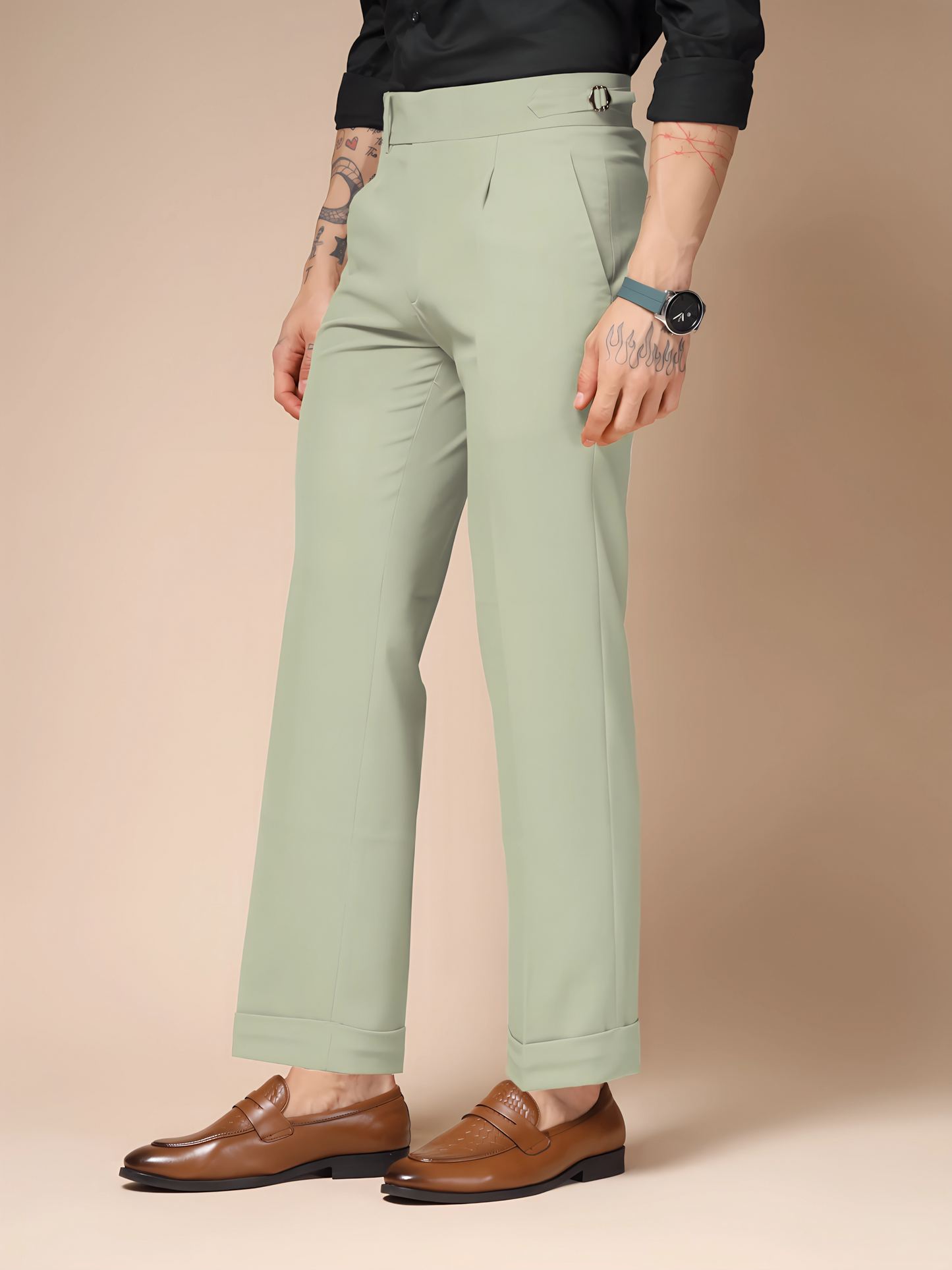 Lime Italian Elegant Gurkha Trousers by ITALIAN VEGA®