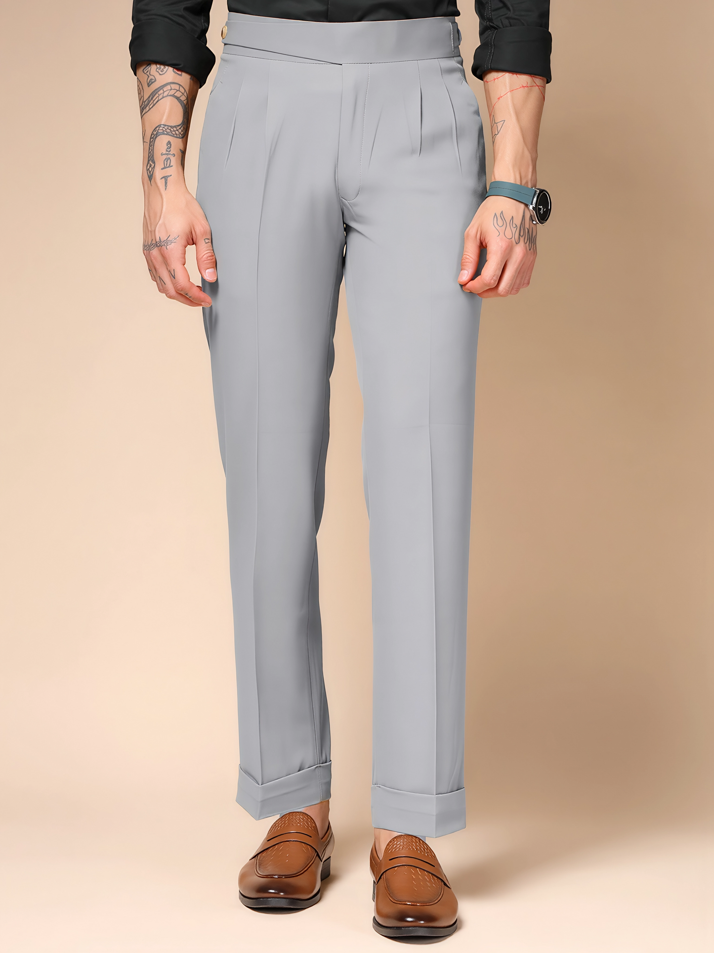 Ash Grey Classic Buttoned Formal Gurkha Pants by ITALIAN VEGA®