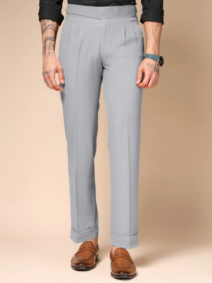 Ash Grey Classic Buttoned Formal Gurkha Pants by ITALIAN VEGA®