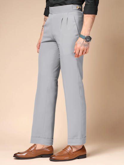 Ash Grey Classic Buttoned Formal Gurkha Pants by ITALIAN VEGA®