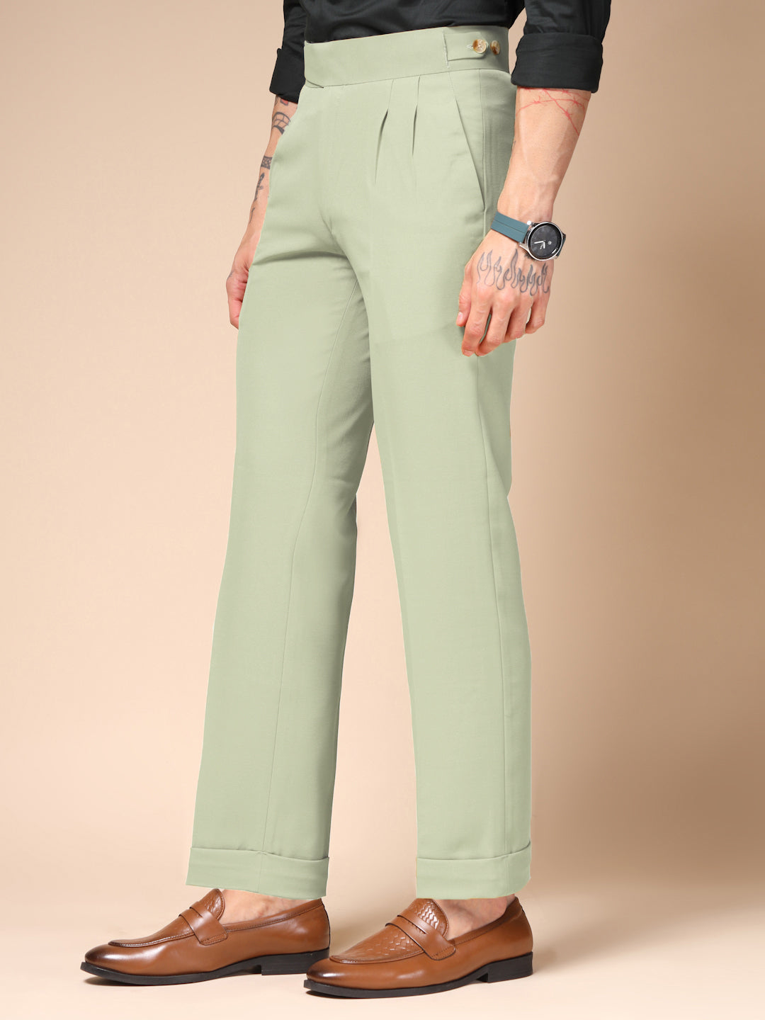 Lime Classic Buttoned Formal Gurkha Pants by ITALIAN VEGA®