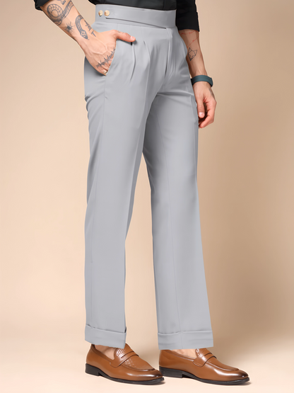 Ash Grey Classic Buttoned Formal Gurkha Pants by ITALIAN VEGA®