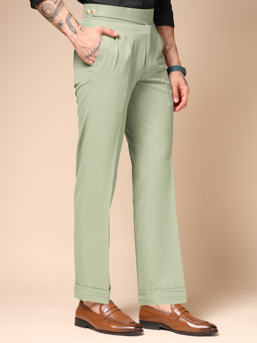 Lime Classic Buttoned Formal Gurkha Pants by ITALIAN VEGA®