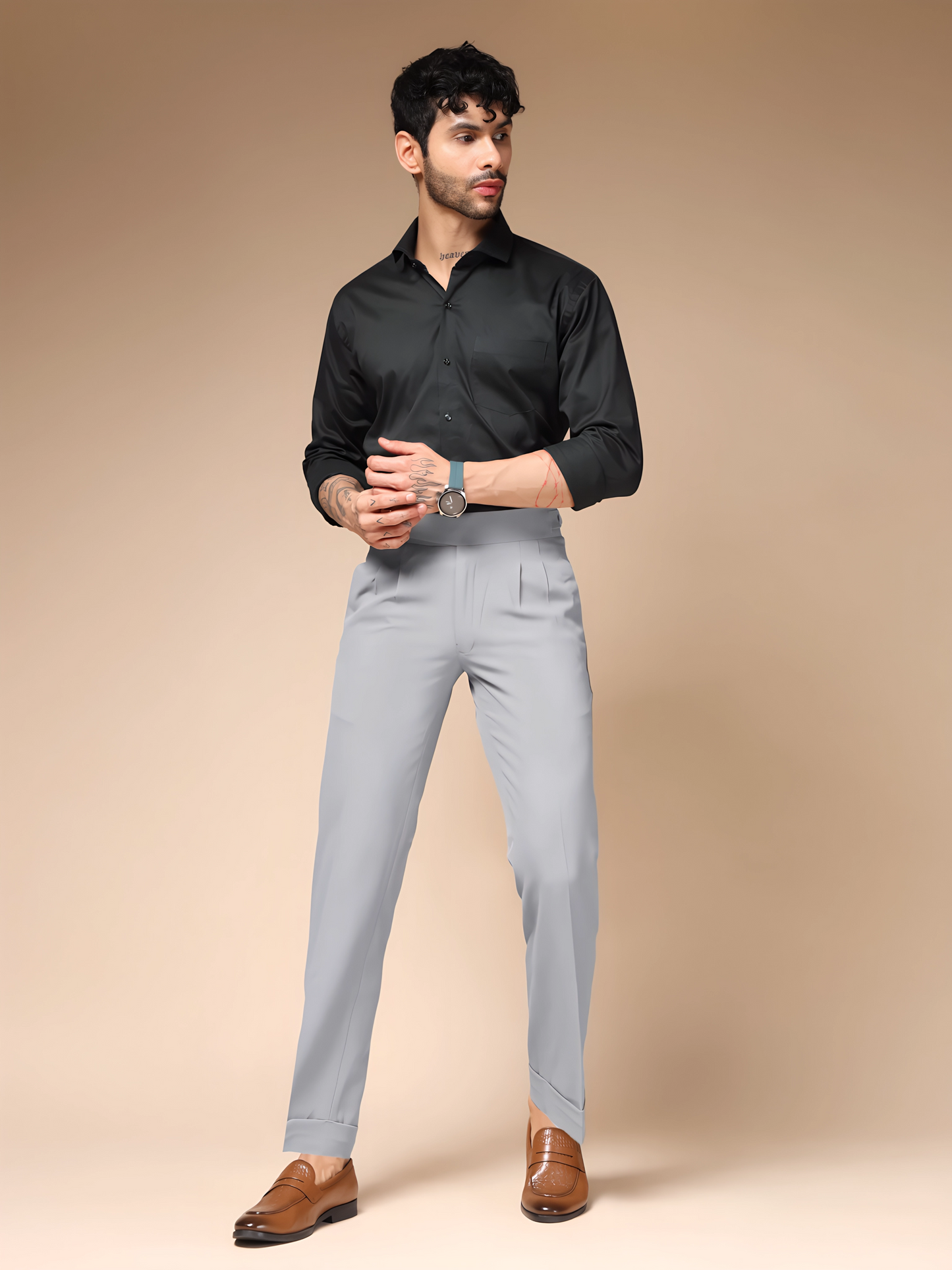 Ash Grey Classic Buttoned Formal Gurkha Pants by ITALIAN VEGA®