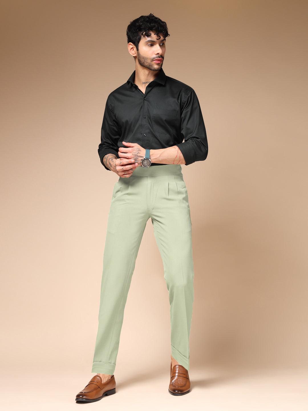 Lime Classic Buttoned Formal Gurkha Pants by ITALIAN VEGA®