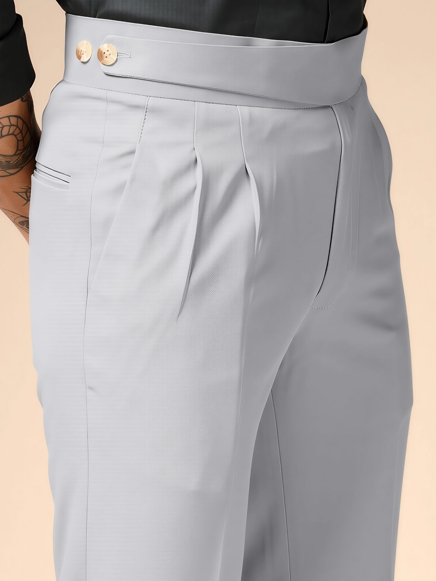 Ash Grey Classic Buttoned Formal Gurkha Pants by ITALIAN VEGA®