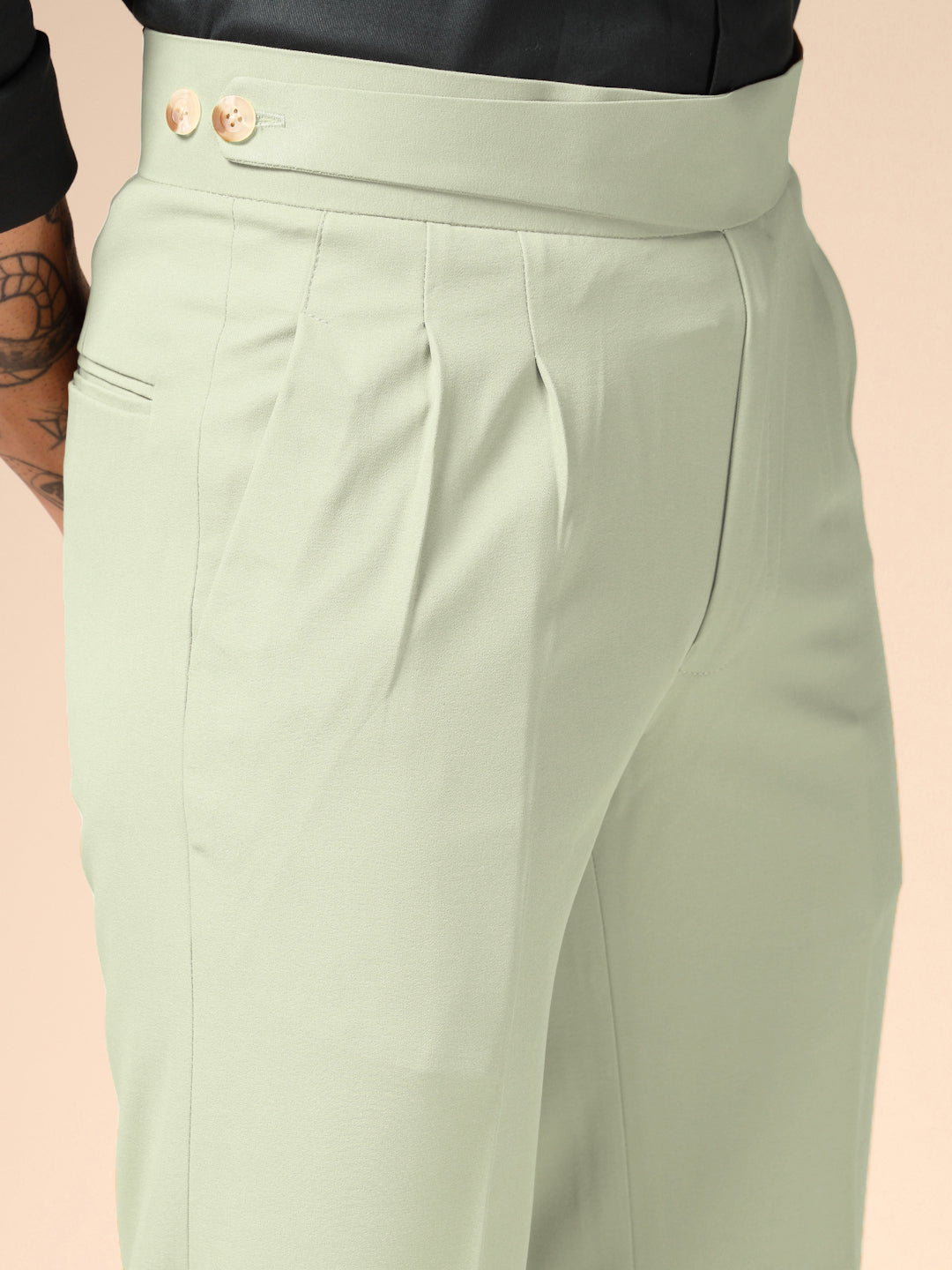 Lime Classic Buttoned Formal Gurkha Pants by ITALIAN VEGA®
